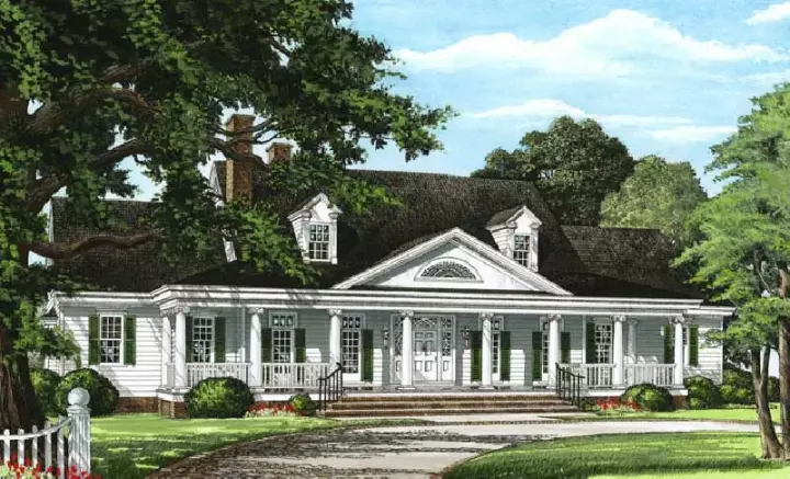 Country house plans 57-364 - front exterior, 3,543 sq ft, 4 bed, 3 bath house plans | Monster House Plans