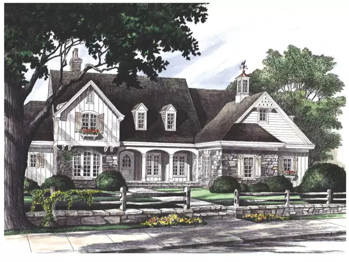 French Country house plans 57-379 - front exterior, 3,549 sq ft, 4 bed, 4 bath house plans | Monster House Plans