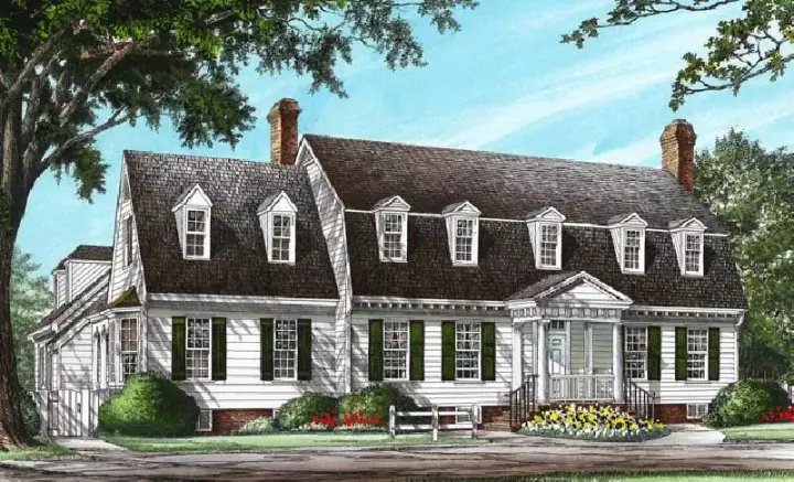 Early American house plans 57-382 - front exterior, 3,423 sq ft, 4 bed, 3 bath house plans | Monster House Plans