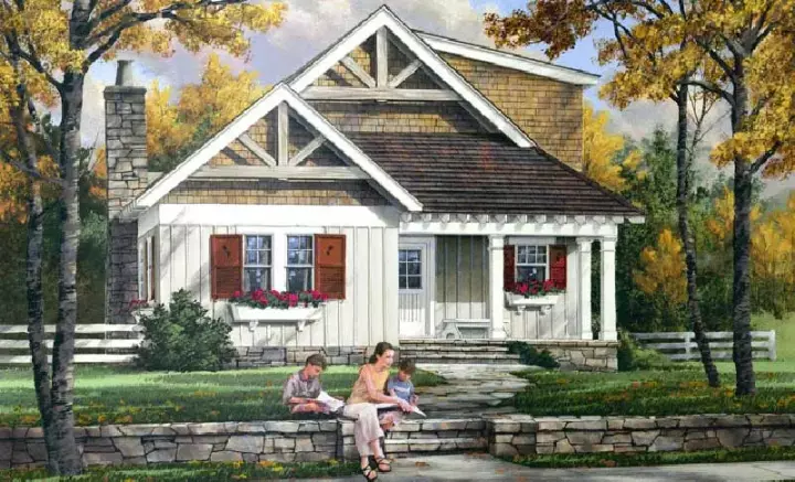 Farmhouse house plans 57-384 - front exterior, 1,765 sq ft, 3 bed, 2 bath house plans | Monster House Plans