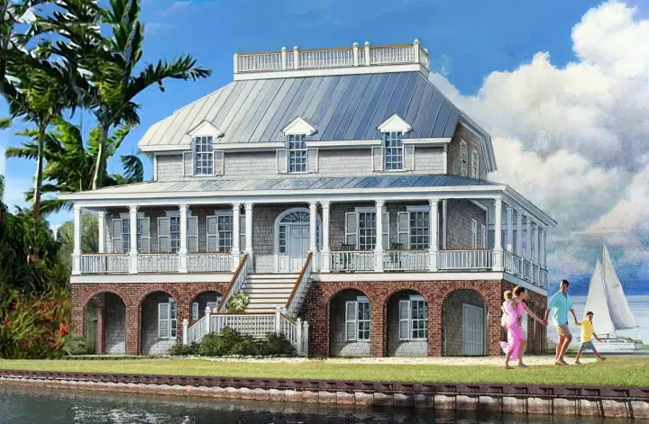 Coastal house plans 57-385 - front exterior, 3,246 sq ft, 4 bed, 4 bath house plans | Monster House Plans