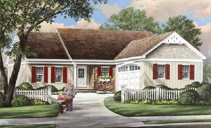 Country house plans 57-392 - front exterior, 1,445 sq ft, 3 bed, 2 bath house plans | Monster House Plans