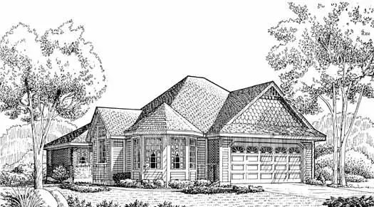 Traditional house plans 58-129 - front exterior, 1,505 sq ft, 3 bed, 2 bath house plans | Monster House Plans