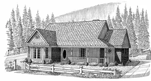 Country house plans 58-131 - front exterior, 1,528 sq ft, 3 bed, 2 bath house plans | Monster House Plans
