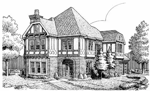 Tudor house plans 58-132 - front exterior, 2,150 sq ft, 3 bed, 2 bath house plans | Monster House Plans