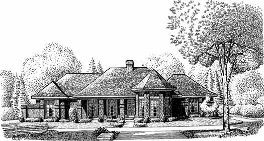 European house plans 58-174 - front exterior, 2,145 sq ft, 3 bed, 2 bath house plans | Monster House Plans
