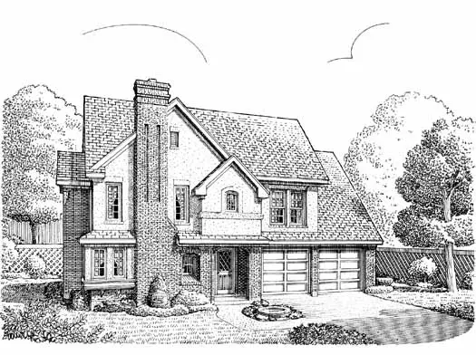 European house plans 58-254 - front exterior, 2,400 sq ft, 4 bed, 2 bath house plans | Monster House Plans