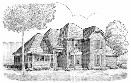 European house plans 58-297 - front exterior, 2,615 sq ft, 4 bed, 2 bath house plans | Monster House Plans