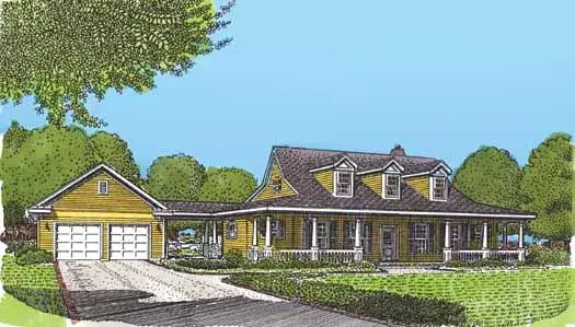 Country house plans 58-339 - front exterior, 2,077 sq ft, 2 bed, 2 bath house plans | Monster House Plans