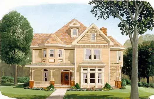 Victorian house plans 58-340 - front exterior, 2,772 sq ft, 4 bed, 3 bath house plans | Monster House Plans