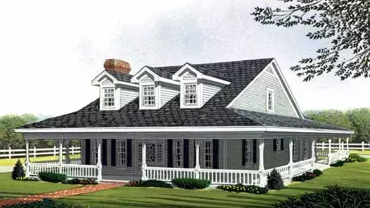Farmhouse house plans 58-365 - front exterior, 2,059 sq ft, 3 bed, 2 bath house plans | Monster House Plans