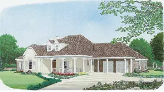 Country house plans 58-383 - front exterior, 2,294 sq ft, 3 bed, 2 bath house plans | Monster House Plans