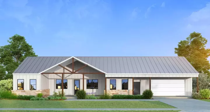 Barndominium house plans 59-110 - front exterior, 1,655 sq ft, 3 bed, 2 bath house plans | Monster House Plans
