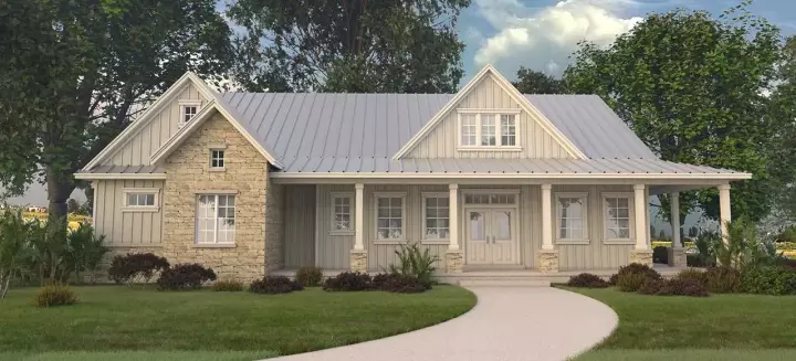 Modern Farmhouse house plans 59-158 - front exterior, 2,396 sq ft, 3 bed, 2 bath house plans | Monster House Plans