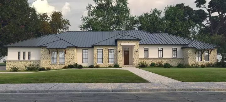 Modern house plans 59-215 - front exterior, 2,990 sq ft, 3 bed, 3 bath house plans | Monster House Plans