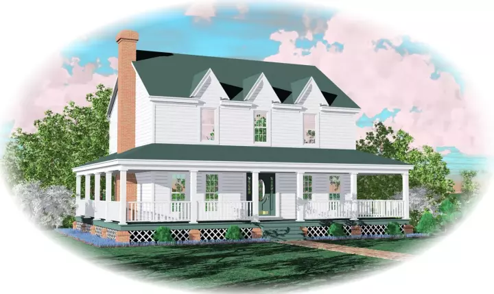 Farmhouse house plans 6-116 - front exterior, 1,792 sq ft, 3 bed, 2 bath house plans | Monster House Plans