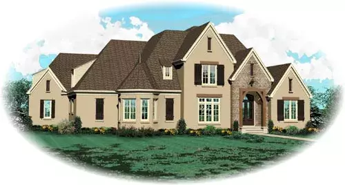 European house plans 6-1574 - front exterior, 4,567 sq ft, 5 bed, 3 bath house plans | Monster House Plans
