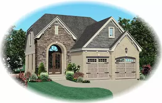 European house plans 6-1617 - front exterior, 1,695 sq ft, 3 bed, 2 bath house plans | Monster House Plans