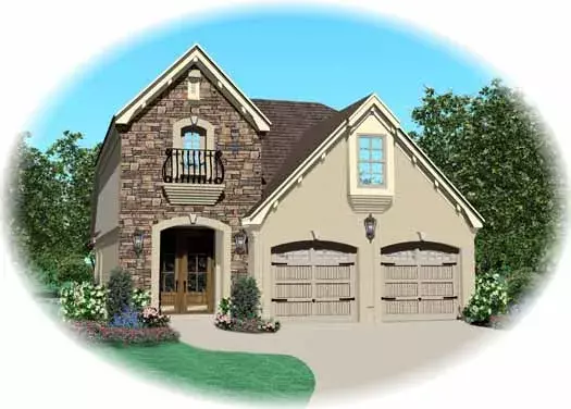 European house plans 6-1619 - front exterior, 1,607 sq ft, 3 bed, 2 bath house plans | Monster House Plans