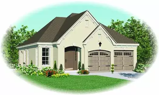 European house plans 6-1641 - front exterior, 1,355 sq ft, 3 bed, 2 bath house plans | Monster House Plans