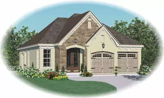 European house plans 6-1664 - front exterior, 1,411 sq ft, 3 bed, 2 bath house plans | Monster House Plans