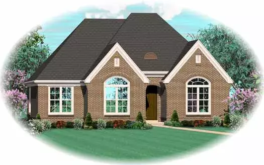 European house plans 6-1716 - front exterior, 1,686 sq ft, 3 bed, 2 bath house plans | Monster House Plans