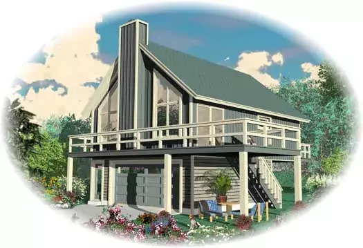 Contemporary house plans 6-1917 - front exterior, 909 sq ft, 2 bed, 1 bath house plans | Monster House Plans