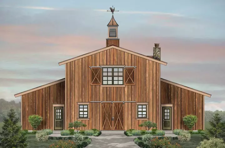 Barndominium house plans 6-2000 - front exterior, 3,187 sq ft, 3 bed, 2 bath house plans | Monster House Plans