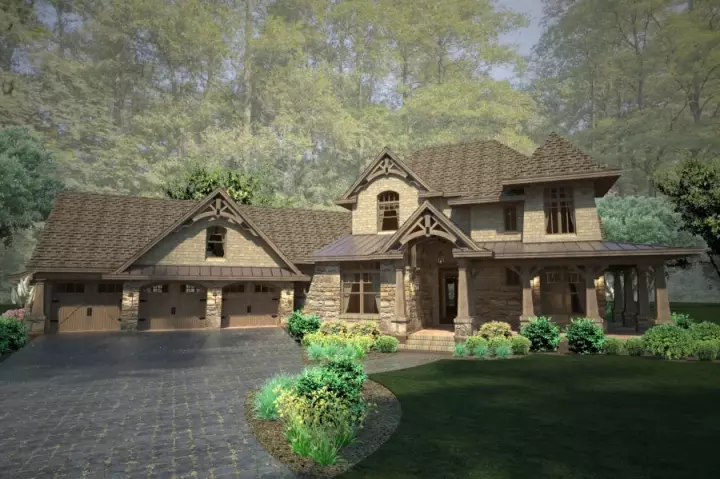 Mountain Rustic house plans 61-113 - front exterior, 3,069 sq ft, 4 bed, 4 bath house plans | Monster House Plans