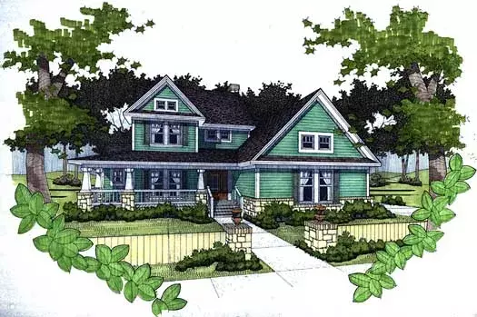 Farmhouse house plans 61-145 - front exterior, 1,952 sq ft, 3 bed, 2 bath house plans | Monster House Plans