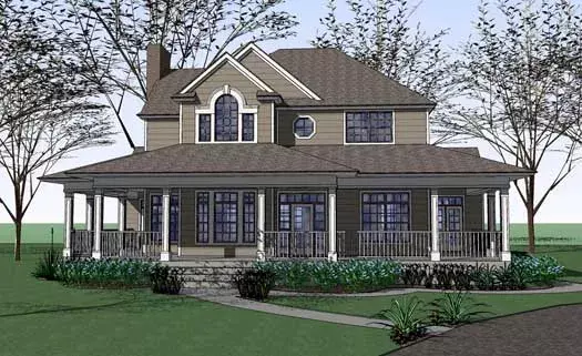 Farmhouse house plans 61-165 - front exterior, 2,543 sq ft, 3 bed, 2 bath house plans | Monster House Plans