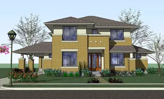 Prairie house plans 61-178 - front exterior, 3,497 sq ft, 4 bed, 3 bath house plans | Monster House Plans