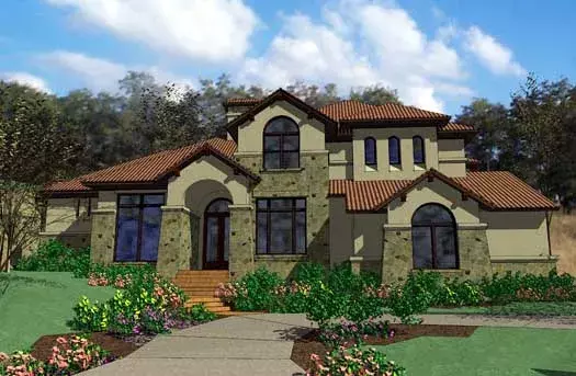 Tuscan house plans 61-188 - front exterior, 5,407 sq ft, 5 bed, 6 bath house plans | Monster House Plans