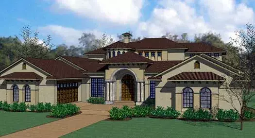 Mediterranean house plans 61-189 - front exterior, 6,804 sq ft, 5 bed, 5 bath house plans | Monster House Plans