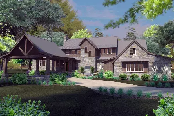 Mountain Rustic house plans 61-191 - front exterior, 4,164 sq ft, 4 bed, 4 bath house plans | Monster House Plans
