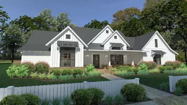 Modern Farmhouse house plans 61-202 - front exterior, 2,393 sq ft, 3 bed, 2 bath house plans | Monster House Plans