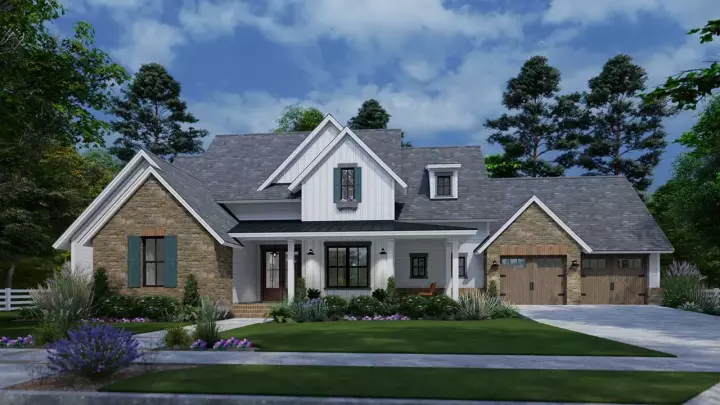 Modern Farmhouse house plans 61-227 - front exterior, 2,247 sq ft, 3 bed, 2 bath house plans | Monster House Plans