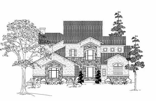 Spanish house plans 62-324 - front exterior, 4,337 sq ft, 4 bed, 4 bath house plans | Monster House Plans