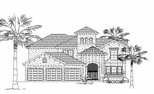 Spanish house plans 62-333 - front exterior, 4,415 sq ft, 5 bed, 4 bath house plans | Monster House Plans
