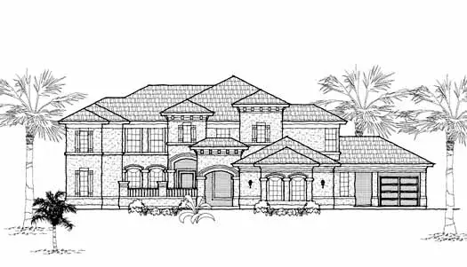 Mediterranean house plans 62-340 - front exterior, 4,472 sq ft, 5 bed, 4 bath house plans | Monster House Plans