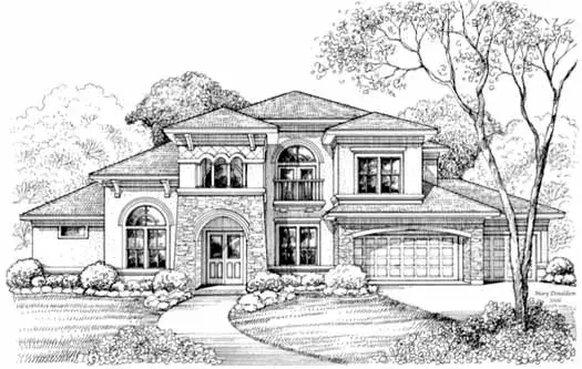 Mediterranean house plans 62-347 - front exterior, 4,486 sq ft, 5 bed, 5 bath house plans | Monster House Plans