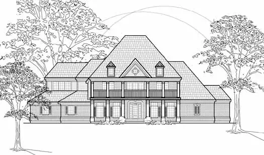 Southern Colonial house plans 62-351 - front exterior, 4,514 sq ft, 4 bed, 3 bath house plans | Monster House Plans