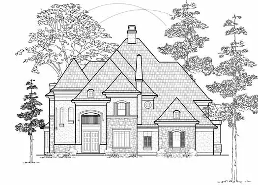 European house plans 62-367 - front exterior, 4,577 sq ft, 4 bed, 4 bath house plans | Monster House Plans