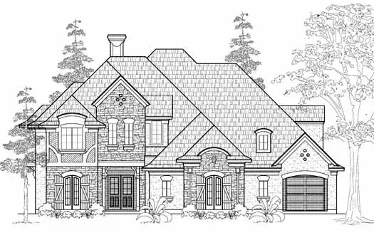 French Country house plans 62-379 - front exterior, 4,661 sq ft, 5 bed, 5 bath house plans | Monster House Plans