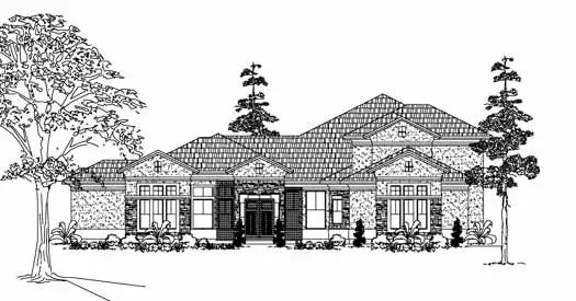 Mediterranean house plans 62-398 - front exterior, 4,861 sq ft, 4 bed, 3 bath house plans | Monster House Plans