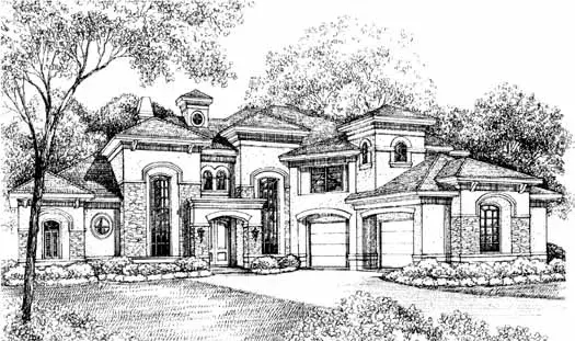 Mediterranean house plans 62-444 - front exterior, 5,415 sq ft, 5 bed, 5 bath house plans | Monster House Plans