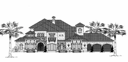 Spanish house plans 62-460 - front exterior, 6,023 sq ft, 4 bed, 4 bath house plans | Monster House Plans