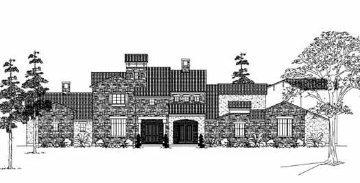 Tuscan house plans 62-474 - front exterior, 6,645 sq ft, 5 bed, 5 bath house plans | Monster House Plans