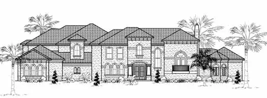 Mediterranean house plans 62-483 - front exterior, 7,070 sq ft, 5 bed, 5 bath house plans | Monster House Plans