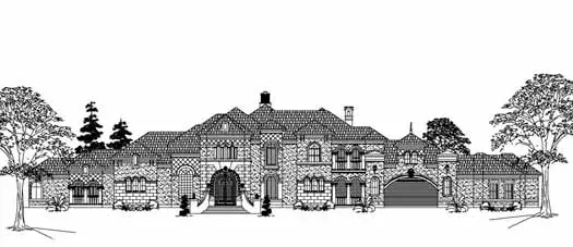 Spanish house plans 62-496 - front exterior, 9,230 sq ft, 5 bed, 5 bath house plans | Monster House Plans
